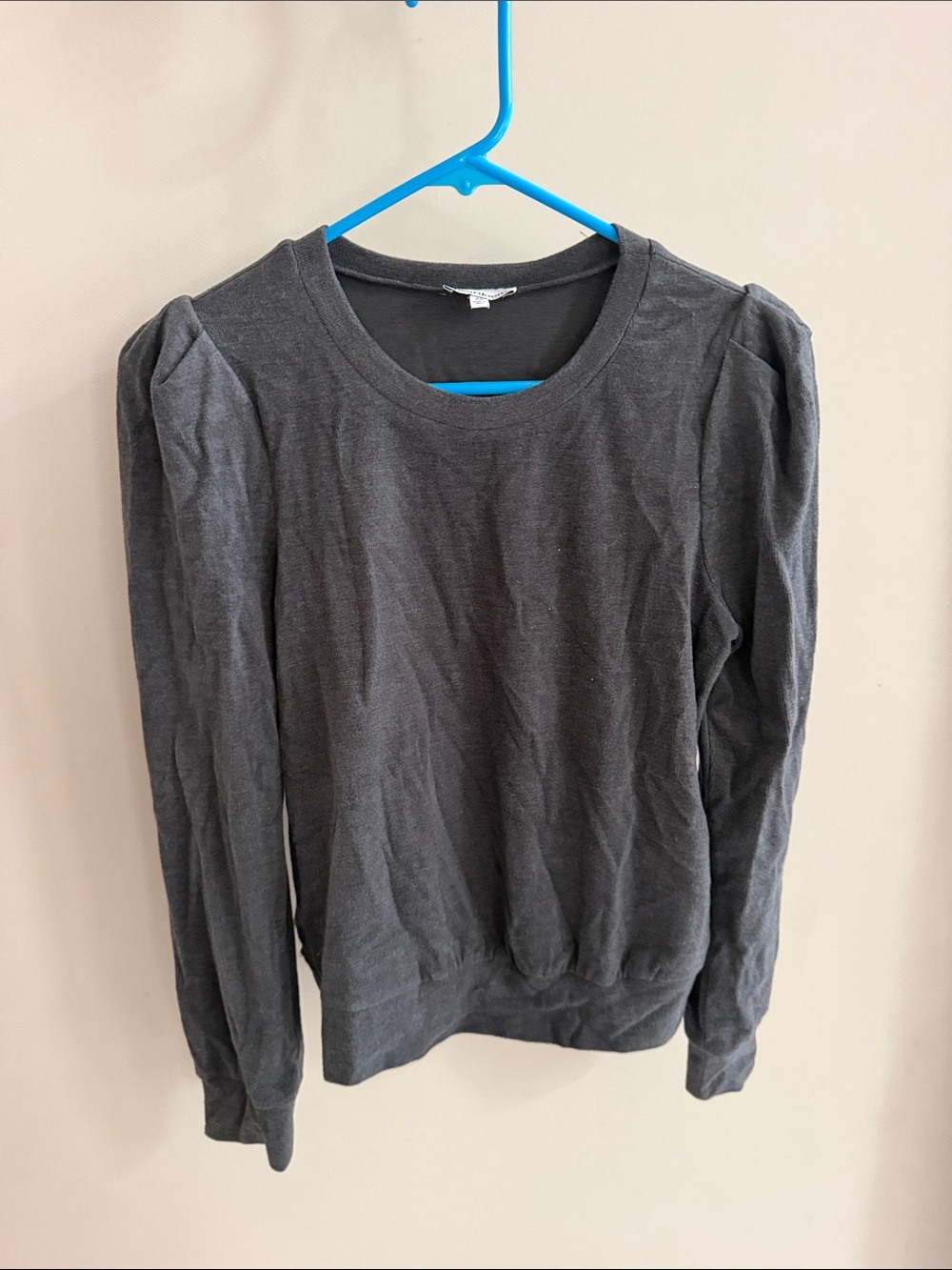 Heartloom Charcoal Gray Puff-Sleeve Crew Sweatshirt